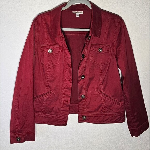 Dress Barn Women's Large Red Denim Coat Classic Jean Style Jacket - Picture 2 of 5